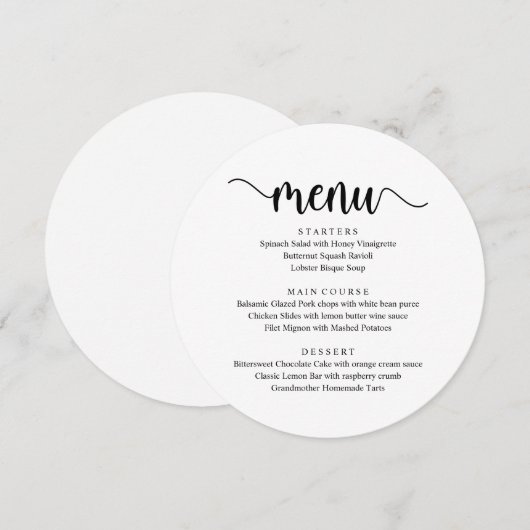 モダン素朴Script, 結婚s Elopement Dinner メニュー (正面/裏面)