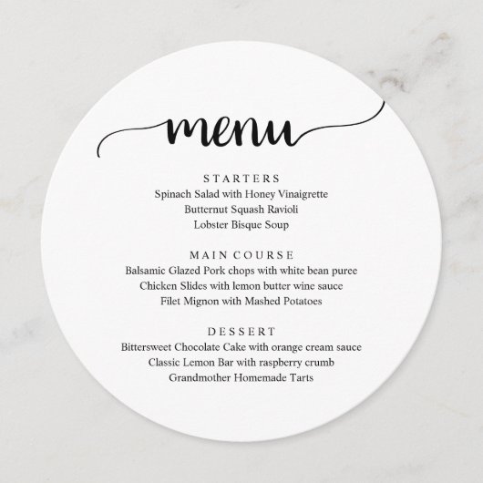 モダン素朴Script, 結婚s Elopement Dinner メニュー (正面)