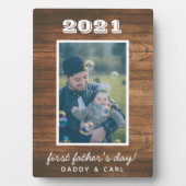 モダン素朴Wood First Father's Dayの写真カスタム フォトプラーク (正面)