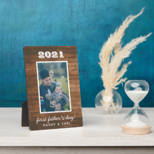 モダン素朴Wood First Father's Dayの写真カスタム フォトプラーク
