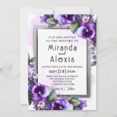 モダン紫エレガントと銀のヴィオレ結婚ス 招待状 (正面)