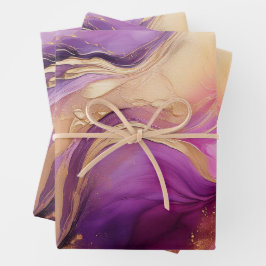 モダン紫エレガントピンクと金ゴールド ラッピングペーパーシート