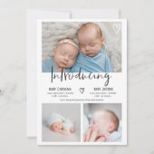 モダン紹介script 3フォトベビーツインズ誕生 案内状 (正面)