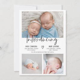 モダン紹介script 3フォトベビーツインズ誕生 案内状