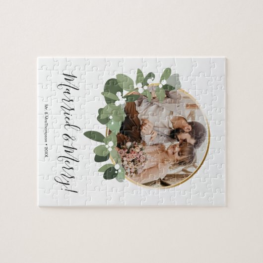 モダン結婚したとメリーの写真の結婚クリスマス ジグソーパズル (横)
