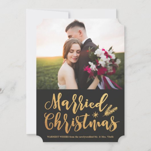 モダン結婚したクリスマス |松金ゴールド写真 シーズンカード (正面)