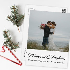 モダン結婚したミニマルChristmas Newlywed Photo ポストカード