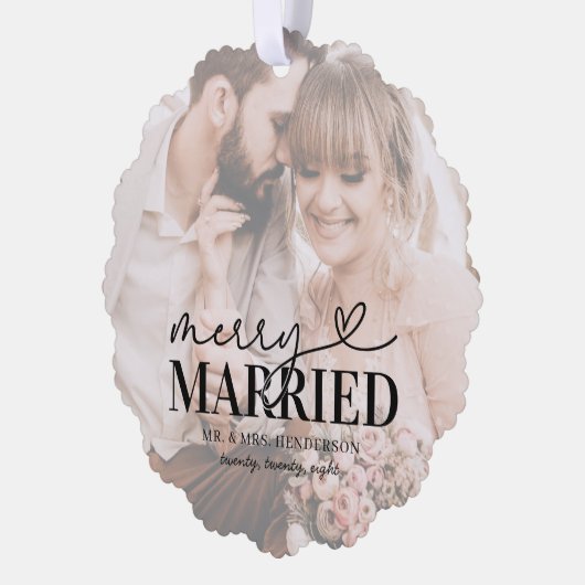 モダン結婚したメリーと写真のクリスマス オーナメントカード (左)