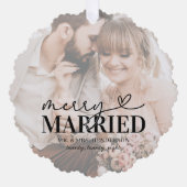 モダン結婚したメリーと写真のクリスマス オーナメントカード (正面)