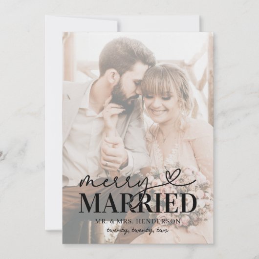 モダン結婚したメリーと写真のクリスマス シーズンカード (正面)