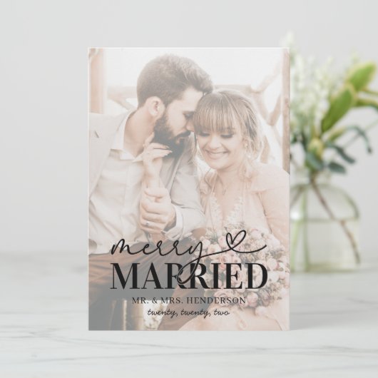 モダン結婚したメリーと写真のクリスマス シーズンカード (スタンド正面)