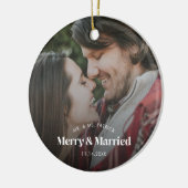 モダン結婚したメリーと写真の休日 セラミックオーナメント (左)