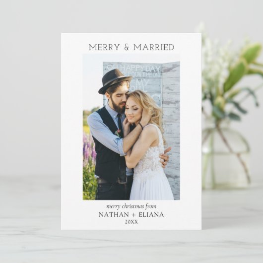 モダン結婚したメリーと新しい写真の休日 シーズンカード (スタンド正面)