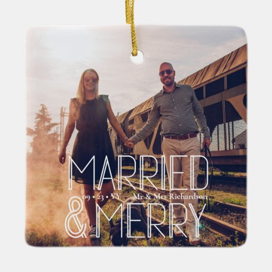 モダン結婚したメリーアールデコ セラミックオーナメント (正面)