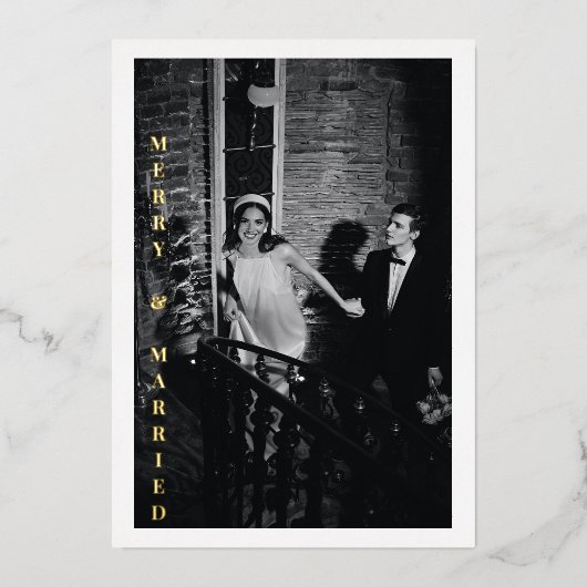 モダン結婚したメリー写真結婚のGlam金ゴールド 箔シーズンカード (正面)