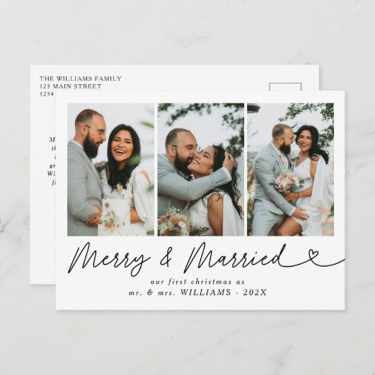 モダン結婚したメリー結婚の写真クリスマス シーズンポストカード (正面/裏面)