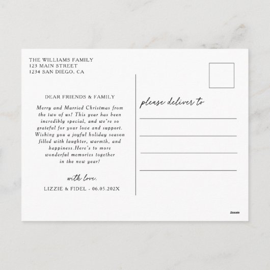 モダン結婚したメリー結婚の写真クリスマス シーズンポストカード (裏面)
