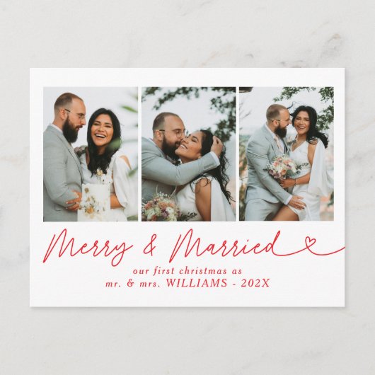 モダン結婚したメリー結婚の写真クリスマス シーズンポストカード (正面)