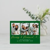 モダン結婚したメリー結婚の写真クリスマス 箔シーズンポストカード (立ち正面)