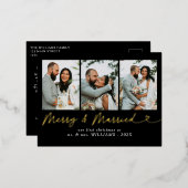 モダン結婚したメリー結婚の写真クリスマス 箔シーズンポストカード (正面/裏面)