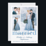 モダン結婚したメリー3結婚枚 シーズンカード<br><div class="desc">あなたの結婚の写真の3の写真コラージュであなたのエロペイお気に入りのメントを発表する結婚。美しいシンプルタイポグラフィモダンとタイトルのデザインとAND結婚したの2つのトーンでメリーは、あなたの色を調整することができます – 示されたサンプルは埃っぽい青い。デザイ連絡ザBEFORE ORDERING via Zazzle Chatまたはmakeitaboutyoustore@gmail.comを使用して、デザインの変更やパーソナライズのサポートを受ける。</div>