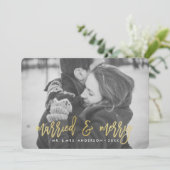 モダン結婚した金ゴールドメリー | 休日の写真カード シーズンカード (スタンド正面)