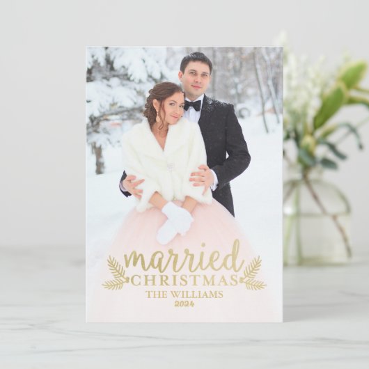 モダン結婚した金ゴールド結婚の写真 シーズンカード (スタンド正面)