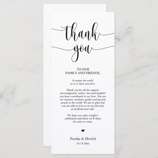 モダン結婚のディナープレイス設定サンキューカード プログラム (正面/裏面)