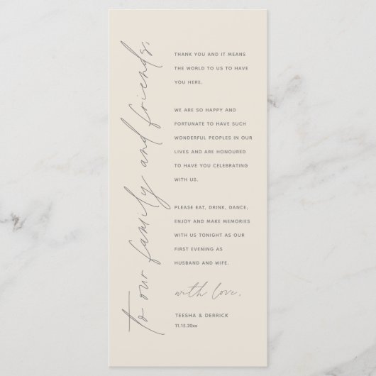 モダン結婚のディナープレイス設定サンキューカード プログラム (正面)