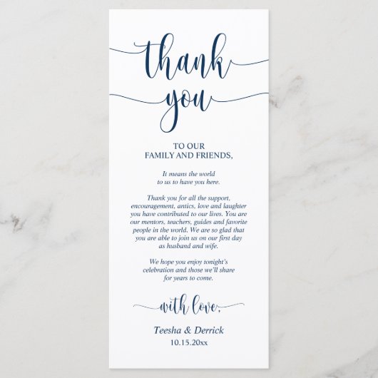 モダン結婚のディナープレイス設定サンキューカード プログラム (正面)