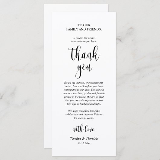 モダン結婚のディナープレイス設定サンキューカード プログラム (正面/裏面)