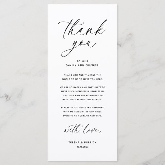 モダン結婚のディナープレイス設定サンキューカード プログラム (正面)