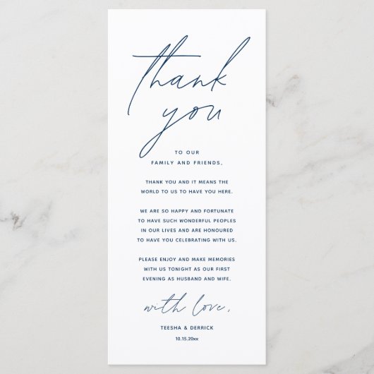 モダン結婚のディナープレイス設定サンキューカード プログラム (正面)