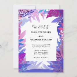 モダン結婚の熱帯の水の色の葉 招待状