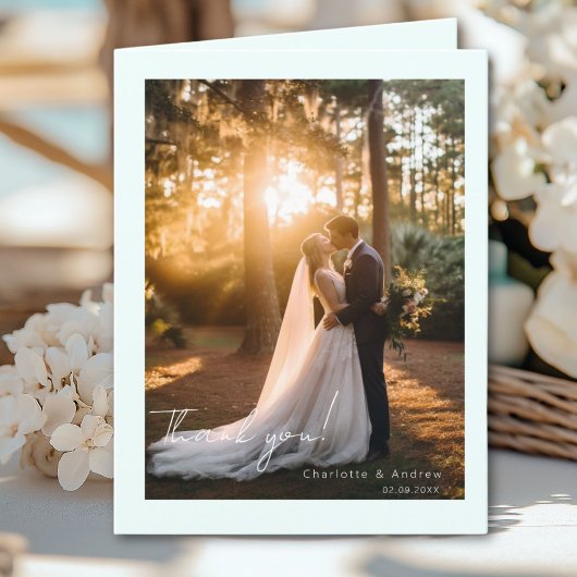 モダン結婚の2枚の写真サンキューカード サンキューカード