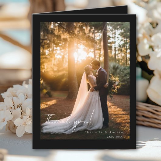 モダン結婚の2枚の写真サンキューカード サンキューカード