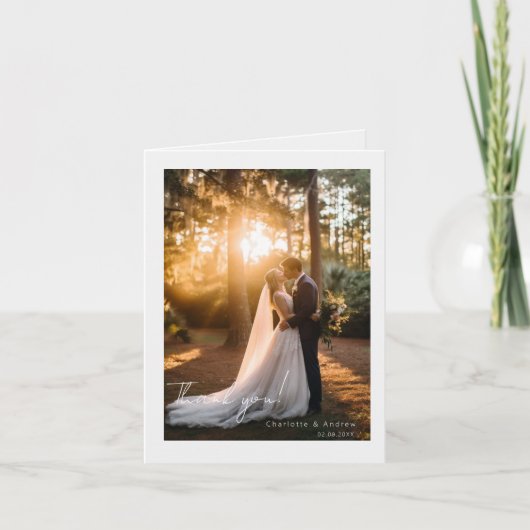 モダン結婚の2枚の写真サンキューカード サンキューカード (正面)