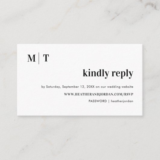 モダン結婚はっきりしたモノグラムの返信RSVP エンクロージャーカード (正面)