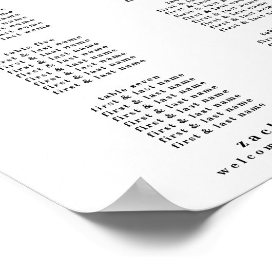 モダン結婚はっきりした白黒座席図 ポスター (角)