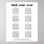 モダン結婚はっきりした白黒座席図 ポスター (正面)