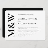 モダン結婚はっきりした白黒 招待状 (正面/裏面)