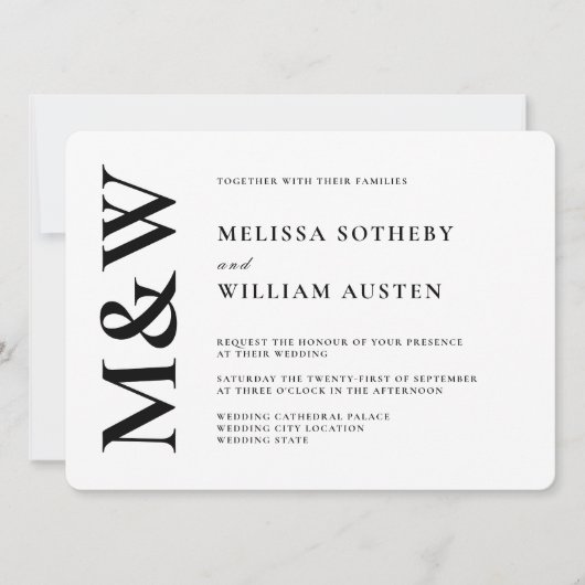 モダン結婚はっきりした白黒 招待状 (正面)