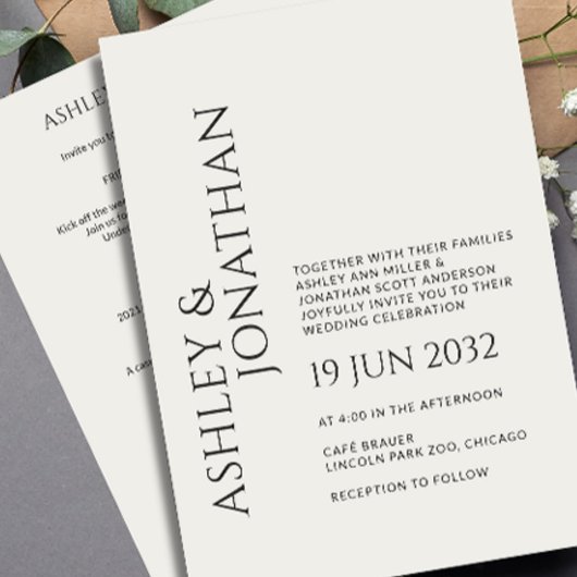 モダン結婚はっきりしたAll-in-One 招待状