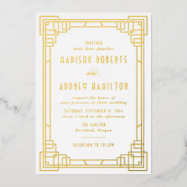 モダン結婚アールデコ金ゴールド 箔招待状
