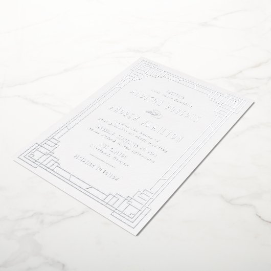 モダン結婚アールデコ銀 箔招待状 (回転した状態)