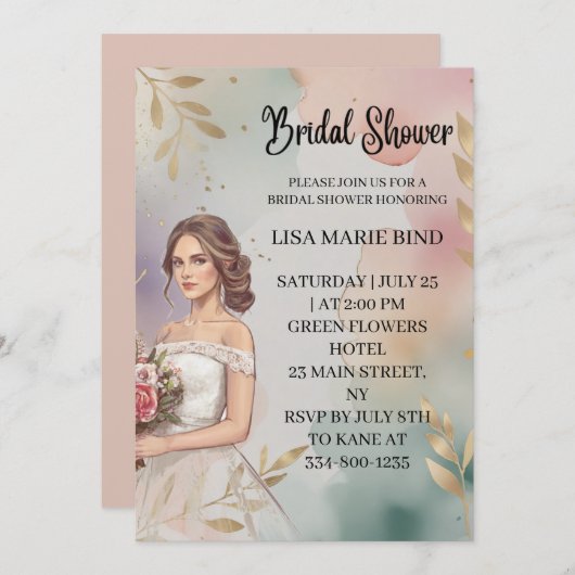 モダン結婚エレガントブライダルシャワー 招待状 (正面/裏面)