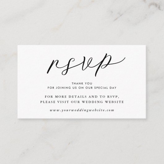 モダン結婚エレガント白黒のWebサイトRSVP エンクロージャーカード (正面)