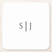 モダン結婚クラシックモノグラム スクエアペーパーコースター (正面)