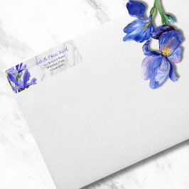 モダン結婚グレイ大理石ブルーアイリスフローラ ラベル