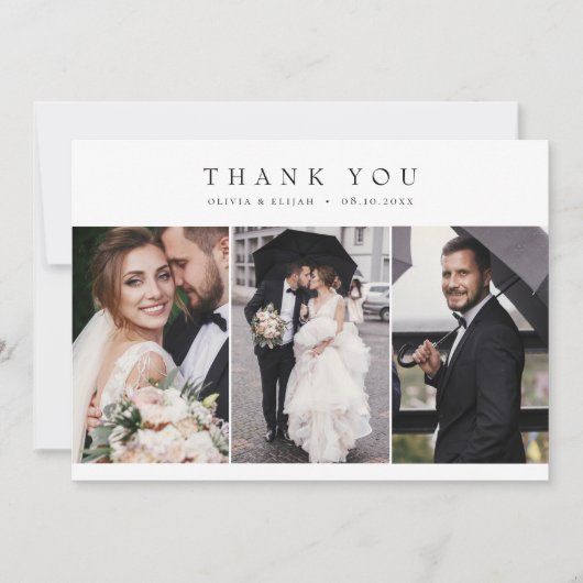 モダン結婚シンプル写真のWノートマルチフォト サンキューカード (正面)